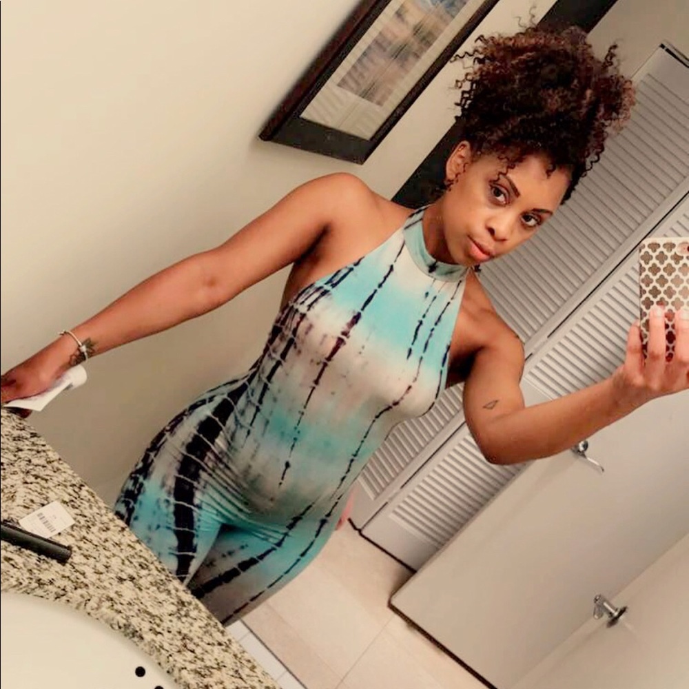 Sexy blue tye dye halter romper